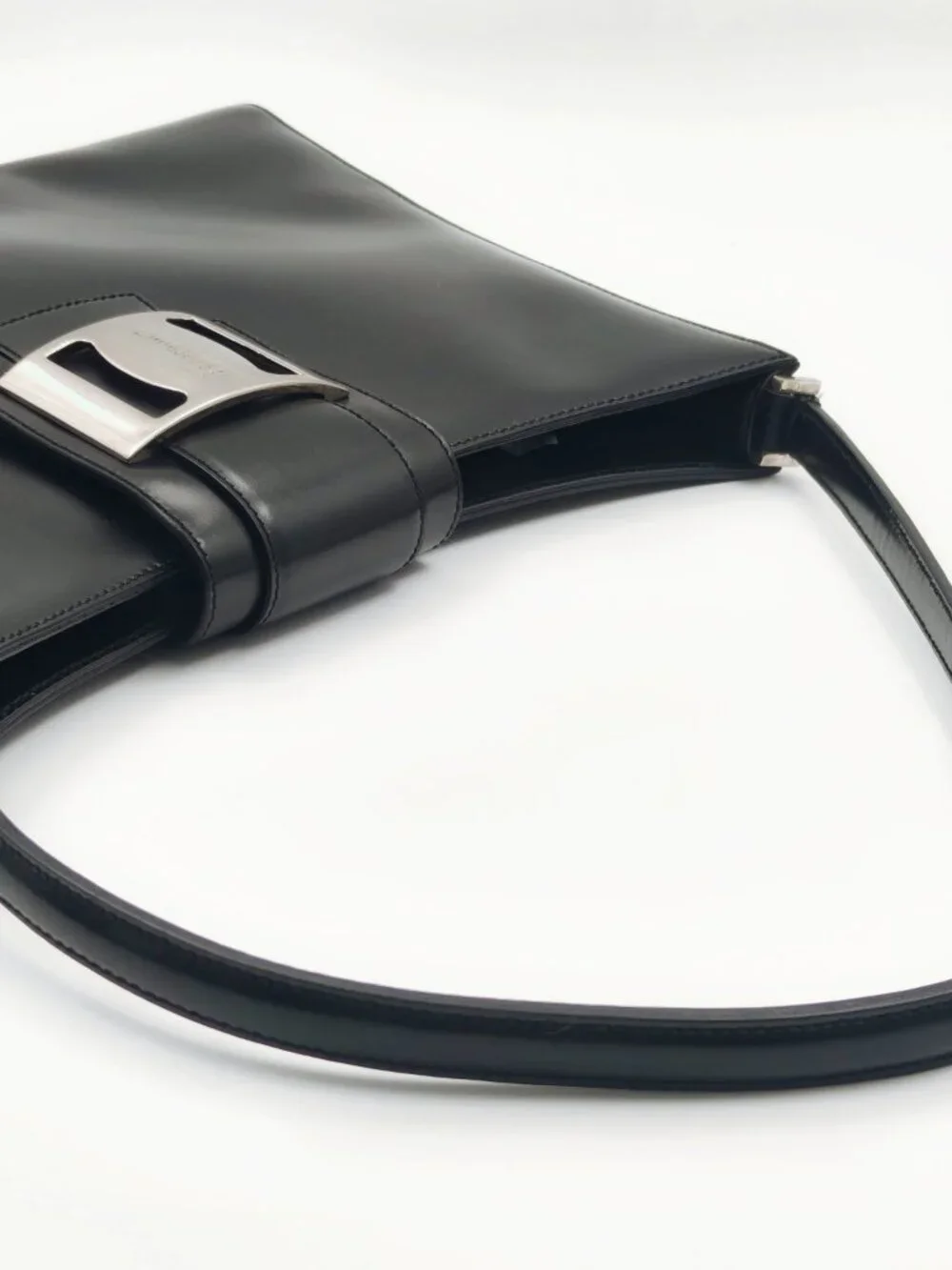 Vintage Salvatore Ferragamo Black Leather Shoulder Bag Gancini Hardware